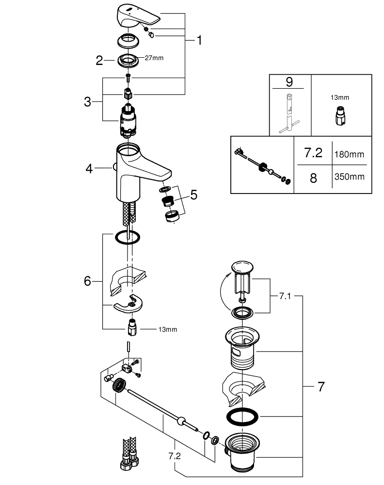 GROHE Смесител за умивалник едноръкохватков BAUFLOW 23751000