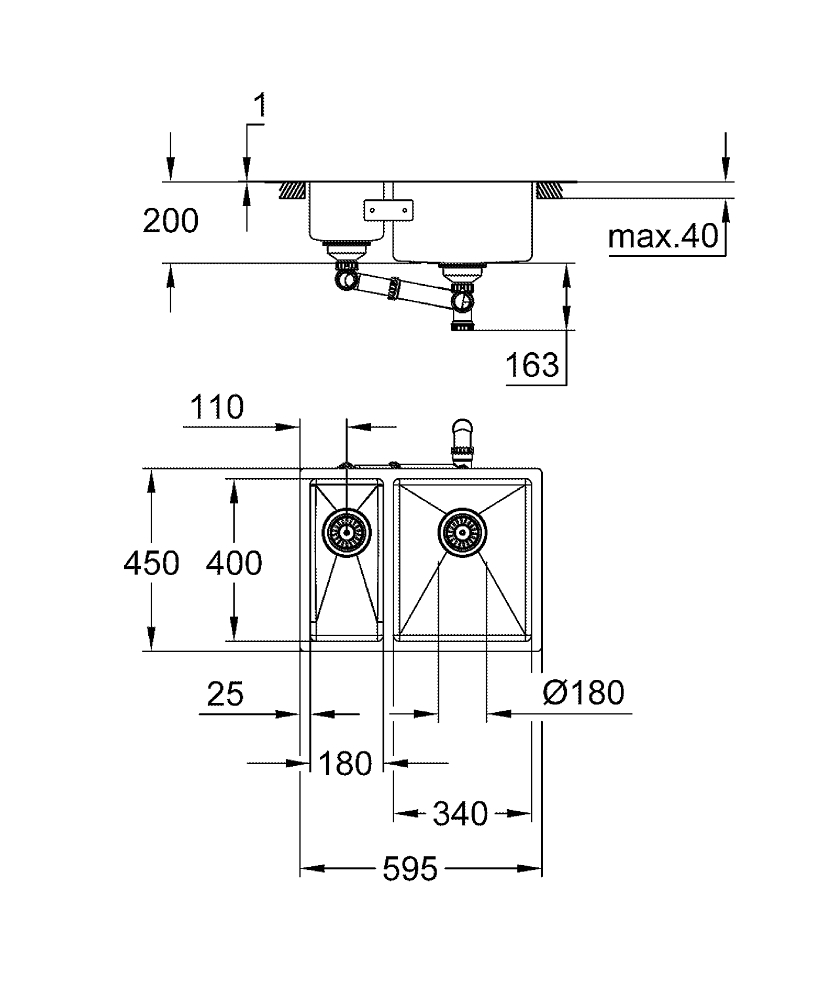 GROHE Кухненска мивка от неръждаема стомана с 1,5 корита K700 UNDERMOUNT 31576SD1