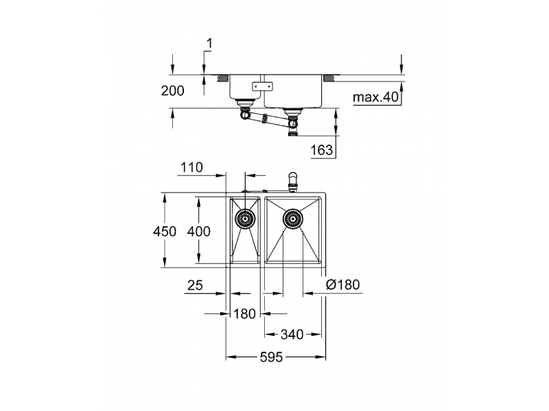 GROHE Кухненска мивка от неръждаема стомана с 1,5 корита K700 UNDERMOUNT 31576SD1