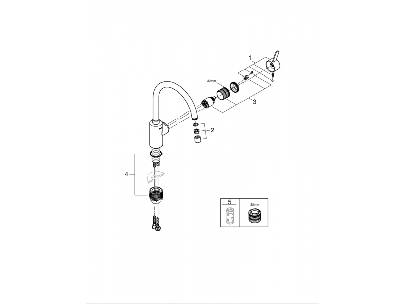 GROHE Кухненски смесител с висок чучур EUROSMART COSMOPOLITAN 32843002