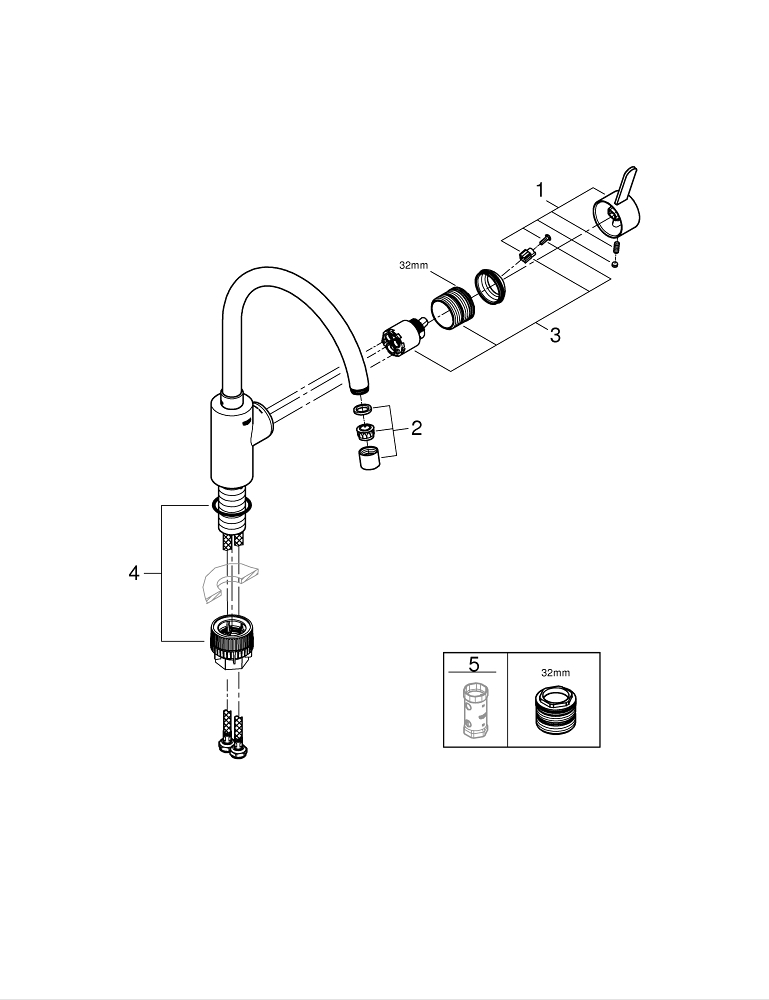 GROHE Кухненски смесител с висок чучур EUROSMART COSMOPOLITAN 32843002