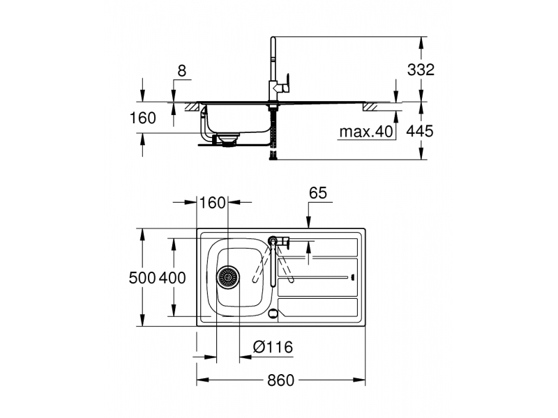 GROHE Комплект кухненска мивка K200 и смесител BAU EDGE 31562SD1