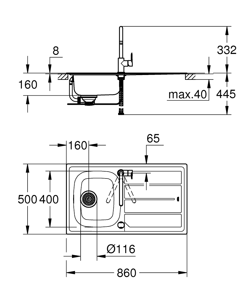 GROHE Комплект кухненска мивка K200 и смесител BAU EDGE 31562SD1