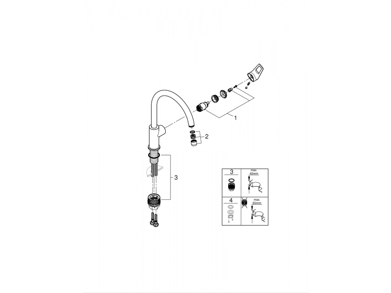 GROHE Кухненски смесител с висок чучур GROHE ZERO без никел и олово BAULOOP 31368001