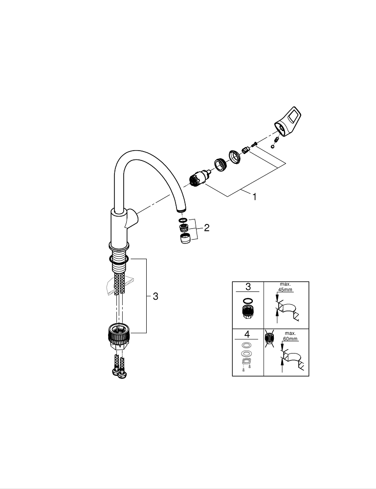 GROHE Кухненски смесител с висок чучур GROHE ZERO без никел и олово BAULOOP 31368001