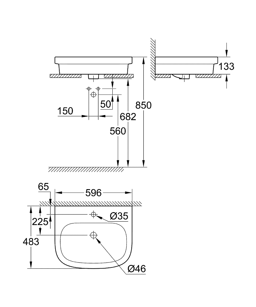 GROHE Умивалник за вграждане в мебел 60 с PureGuard EURO CERAMIC 3933700H