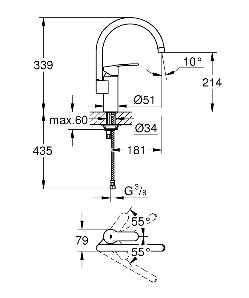 GROHE Кухненски смесител с висок чучур EUROSTYLE COSMOPOLITAN 30221002