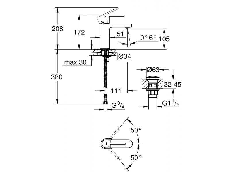 GROHE Смесител за умивалник с изпр. и клик сифон GROHE PLUS 33163003