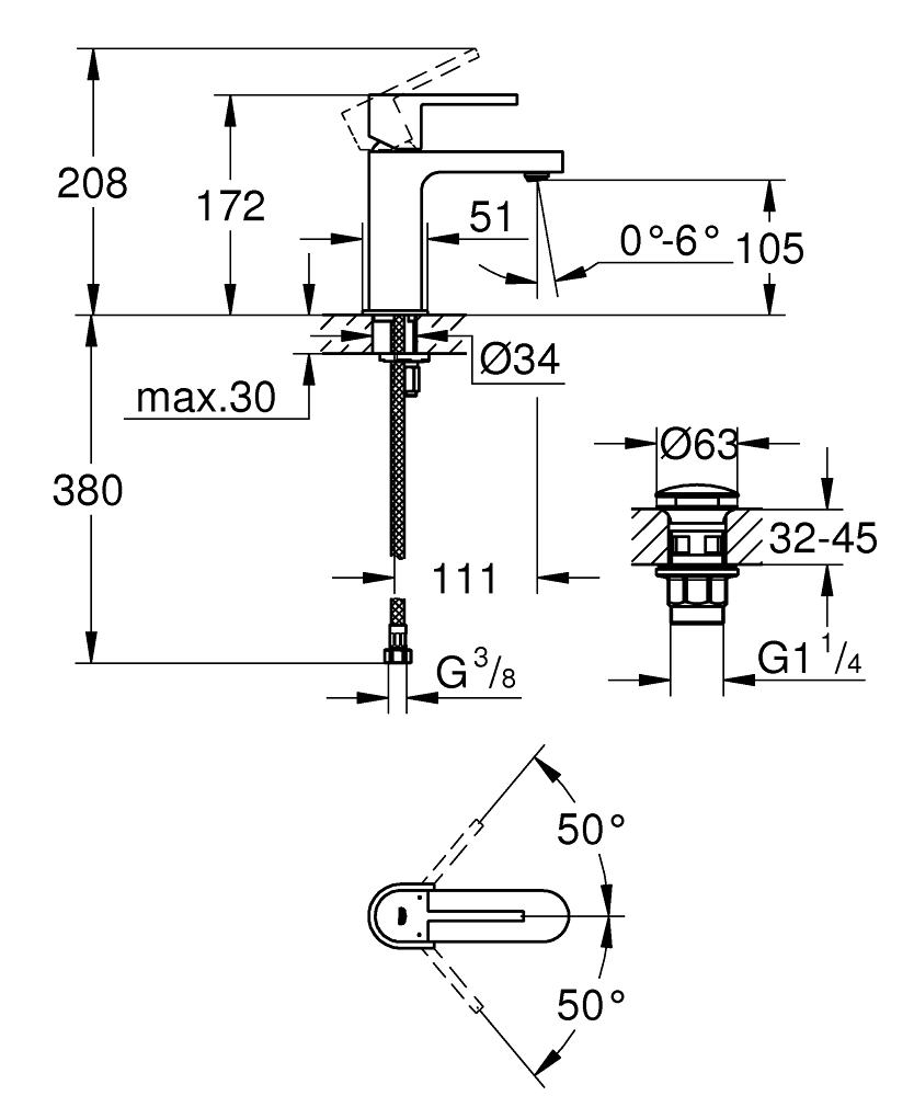 GROHE Смесител за умивалник с изпр. и клик сифон GROHE PLUS 33163003