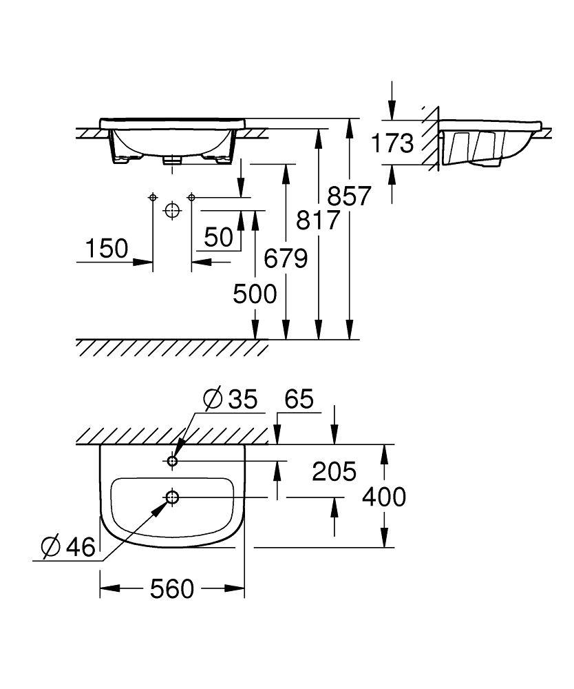 GROHE Умивалник за вграждане в мебел 55 BAU CERAMIC 39422000