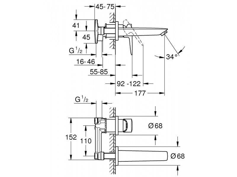 GROHE Двудупков смесител за умивалник BAUEDGE 20474001
