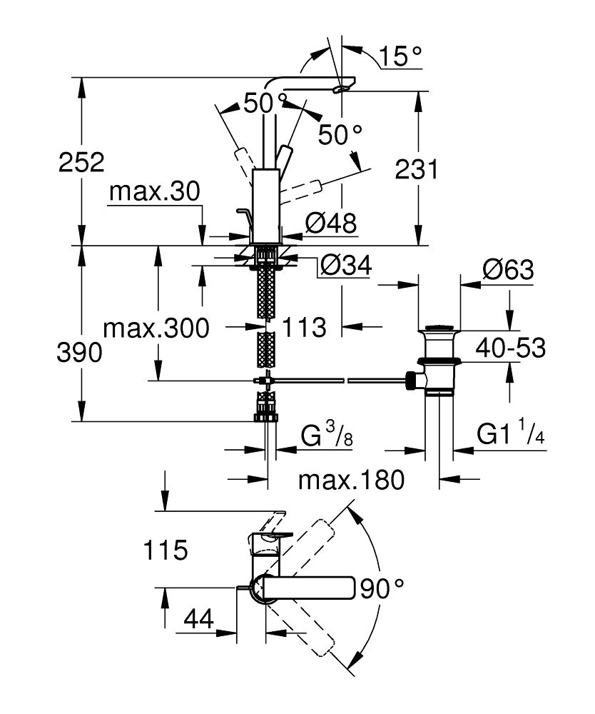 GROHE Смесител едноръкохватков за умивалник L - размер LINEARE 23296001