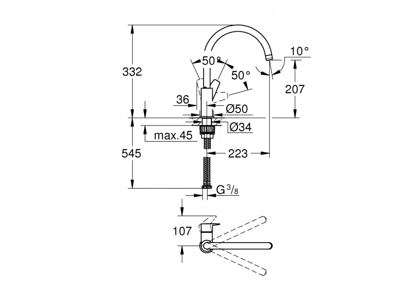 GROHE Кухненски смесител с висок чучур GROHE ZERO без никел и олово BAUEDGE 31367001