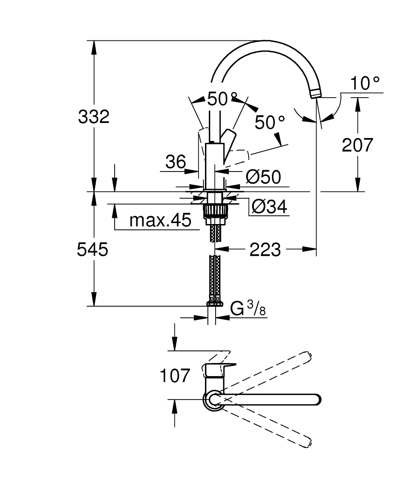 GROHE Кухненски смесител с висок чучур GROHE ZERO без никел и олово BAUEDGE 31367001