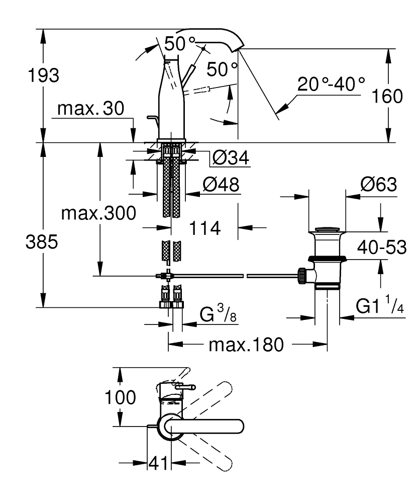 GROHE Смесител за умивалник едноръкохватков M - размер ESSENCE 23462001