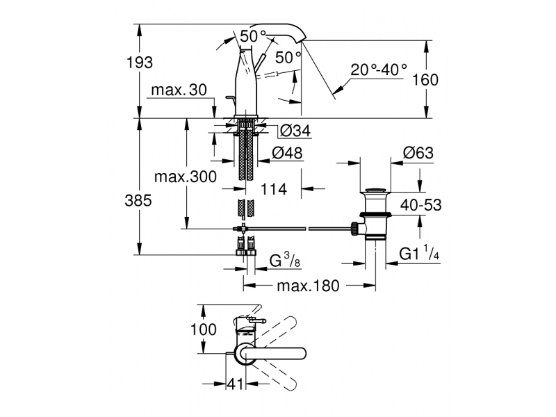 GROHE Смесител за умивалник едноръкохватков M - размер ESSENCE 23462001
