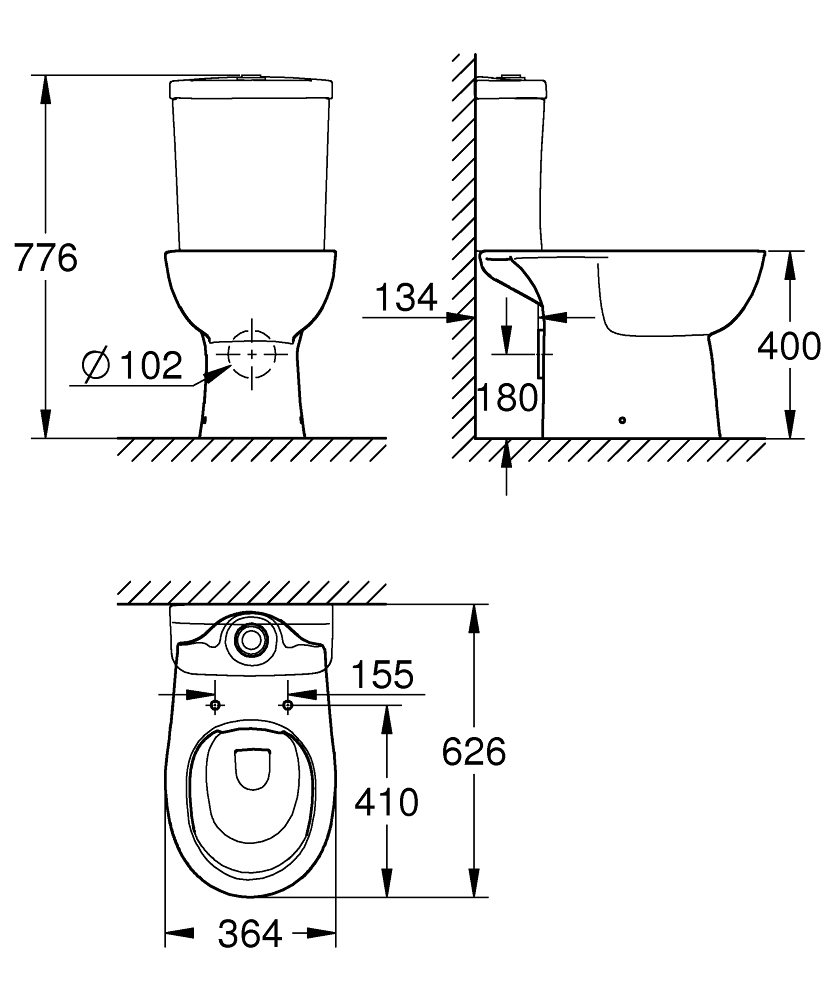 GROHE Свободностояща тоалетна за моноблок BAU CERAMIC 39349000