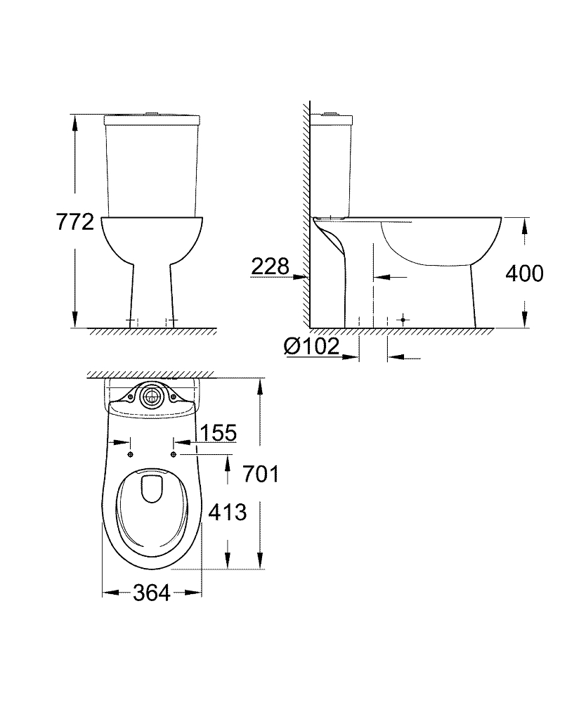 GROHE Свободностояща тоалетна за моноблок BAU CERAMIC 39429000
