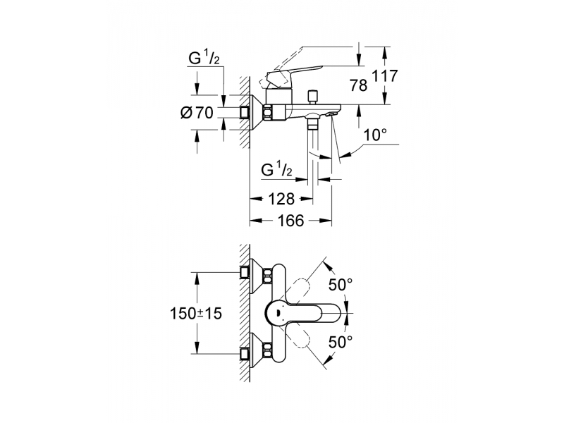 GROHE Смесител за вана 1/2", едноръкохватков BAUEDGE 23334000