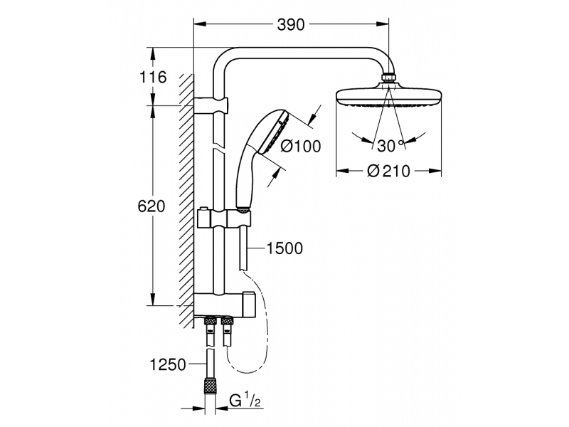 GROHE Душ система с превключвател TEMPESTA SYSTEM 210 FLEX 26381001