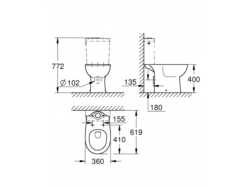 GROHE Свободностояща тоалетна за моноблок BAU CERAMIC 39428000