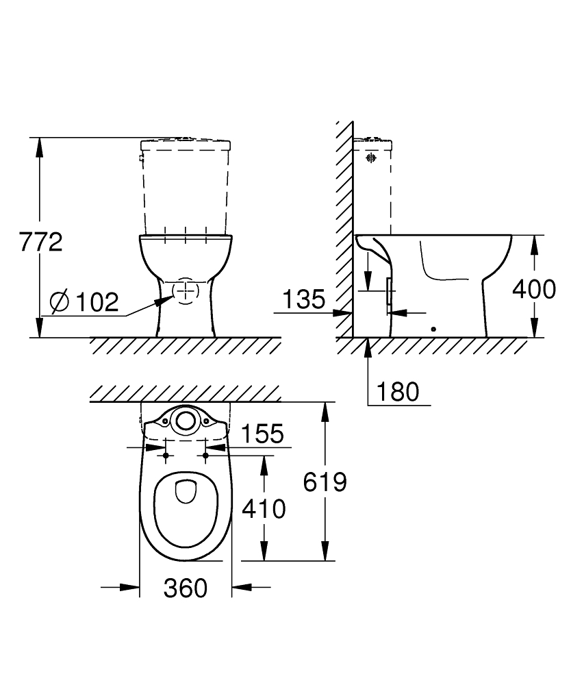 GROHE Свободностояща тоалетна за моноблок BAU CERAMIC 39428000