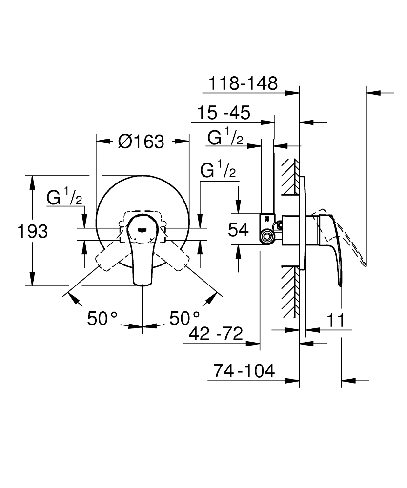 GROHE Смесител за душ, едноръкохватков 1/2" EUROSMART 33556003