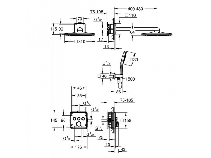 Комплект за вграждане GROHE Grohtherm SmartControl в матово черно 34865KF0