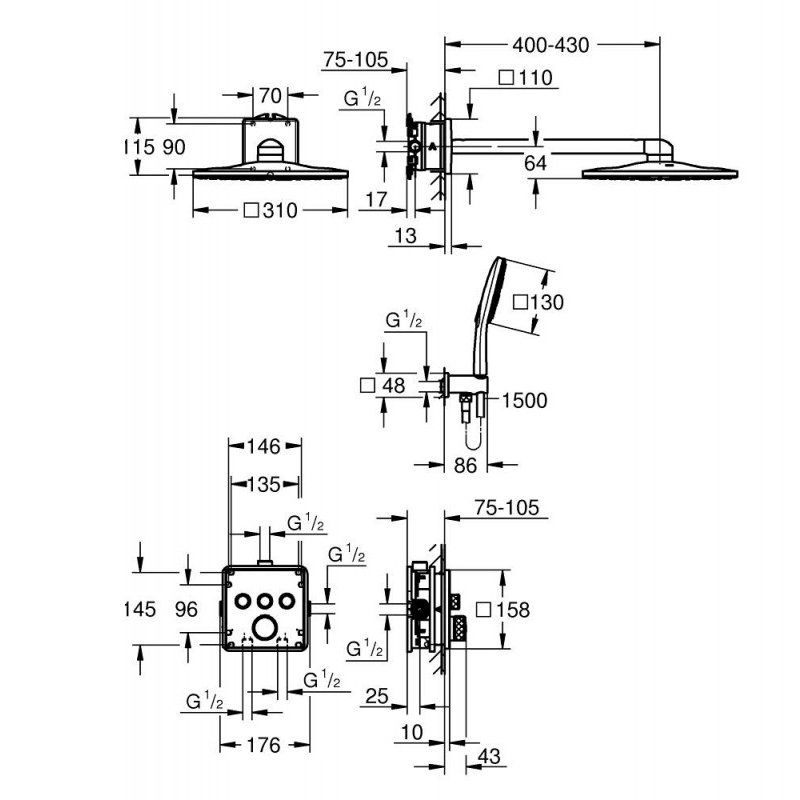 Комплект за вграждане GROHE Grohtherm SmartControl в матово черно 34865KF0