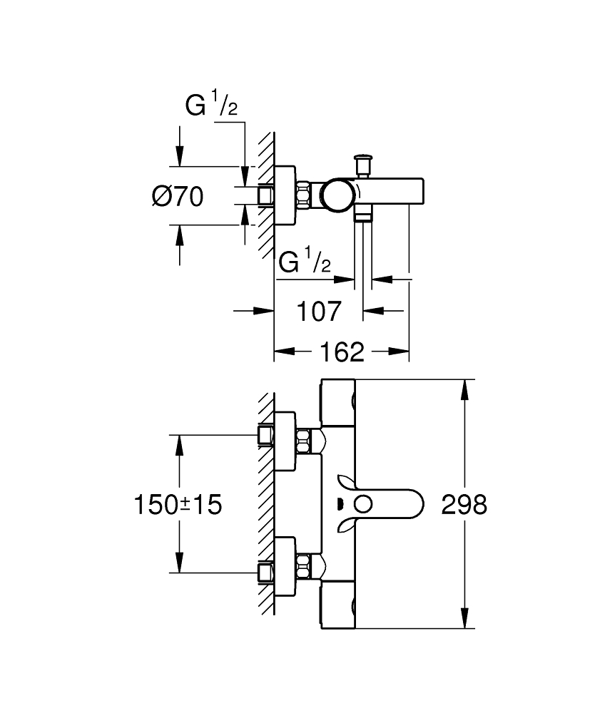 GROHE Термостатен смесител за вана, 1/2″ GROHTHERM 1000 PERFORMANCE 34766000