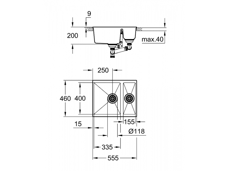 GROHE Кухненска мивка композитна 1,5 корита черен гранит К400 31648AP0