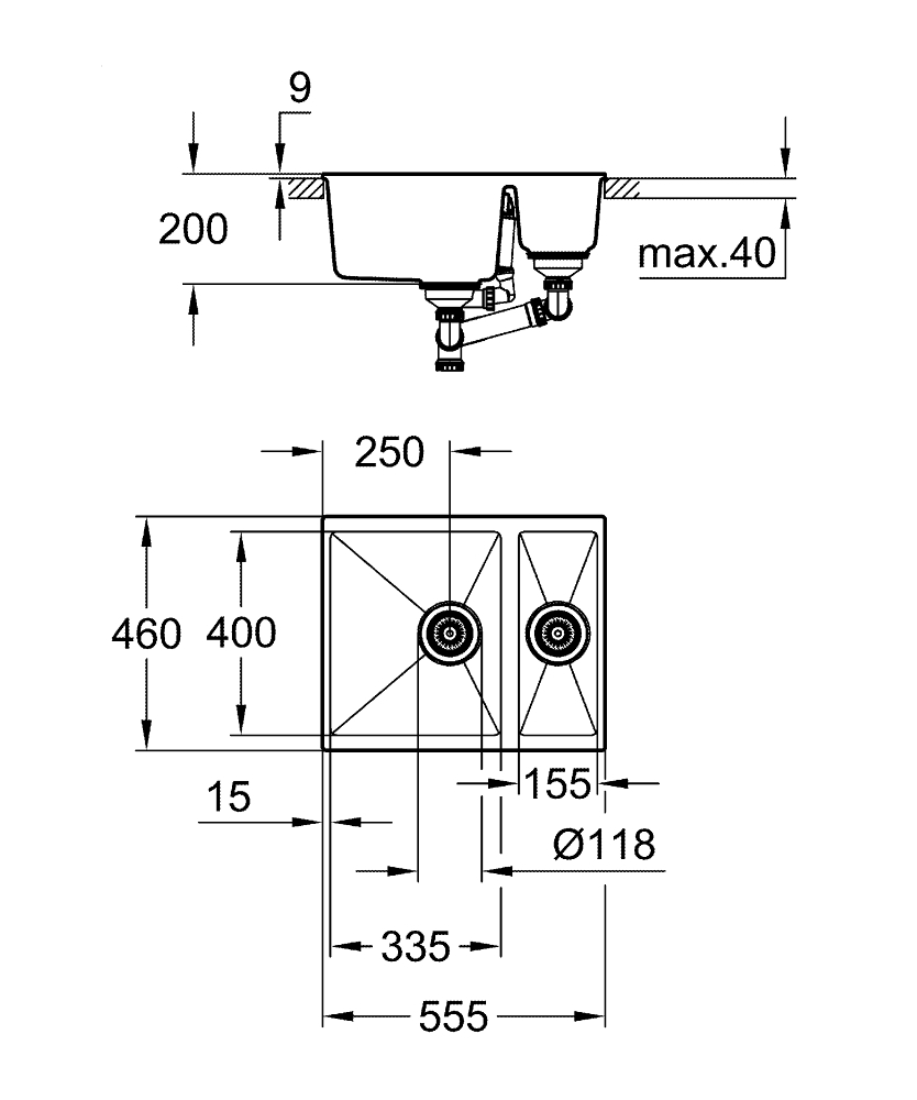 GROHE Кухненска мивка композитна 1,5 корита черен гранит К400 31648AP0
