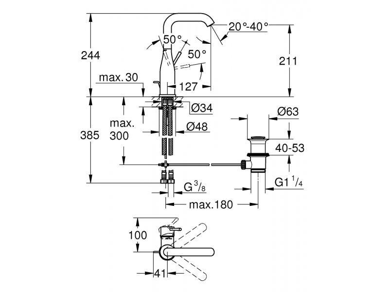 GROHE Смесител едноръкохватков за умивалник L - размер ESSENCE 32628001