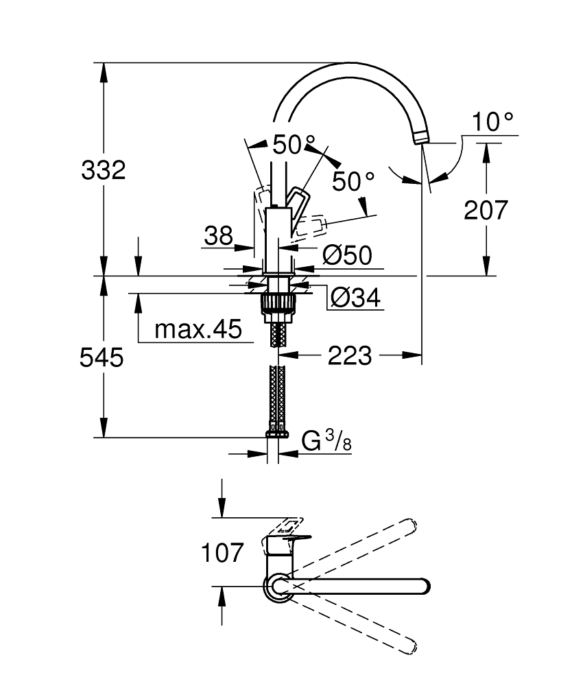 GROHE Кухненски смесител с висок чучур GROHE ZERO без никел и олово BAULOOP 31368001
