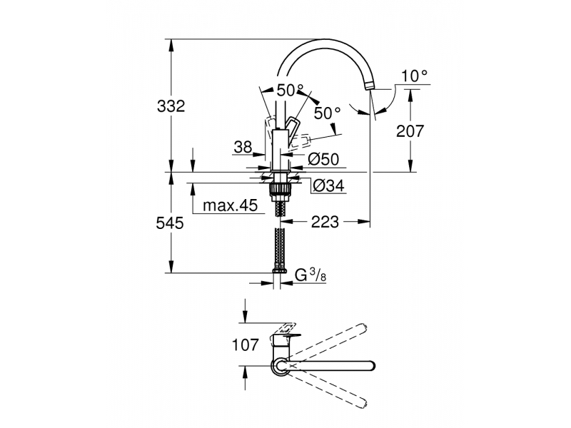 GROHE Кухненски смесител с висок чучур GROHE ZERO без никел и олово BAULOOP 31368001