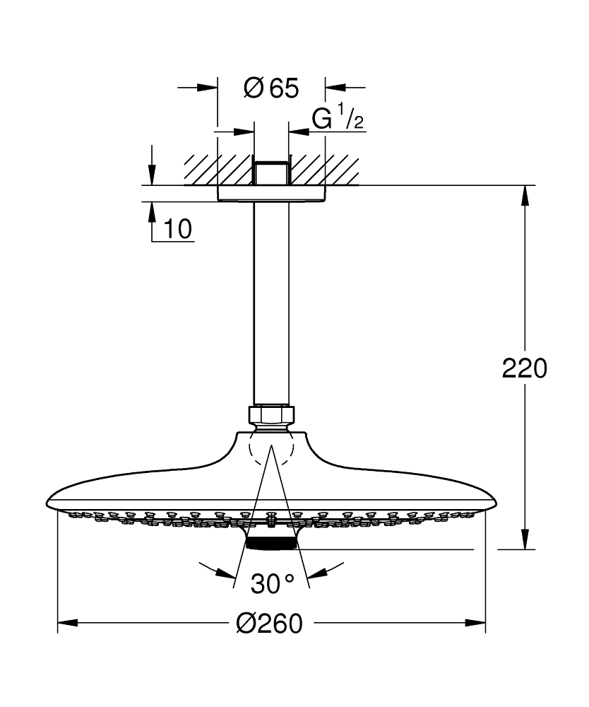 GROHE Комплект душ пита с монтаж към тавана 142мм, 3 вида струи, EUPHORIA 260 26461000