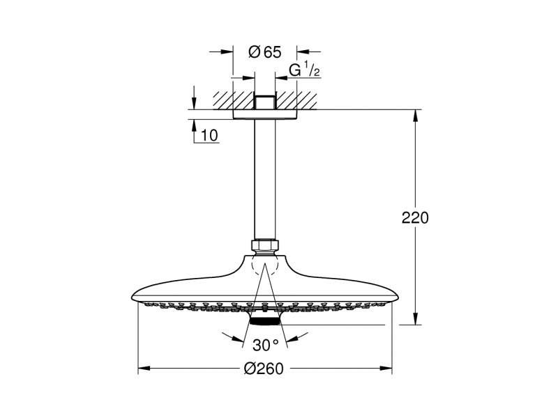 GROHE Комплект душ пита с монтаж към тавана 142мм, 3 вида струи, EUPHORIA 260 26461000