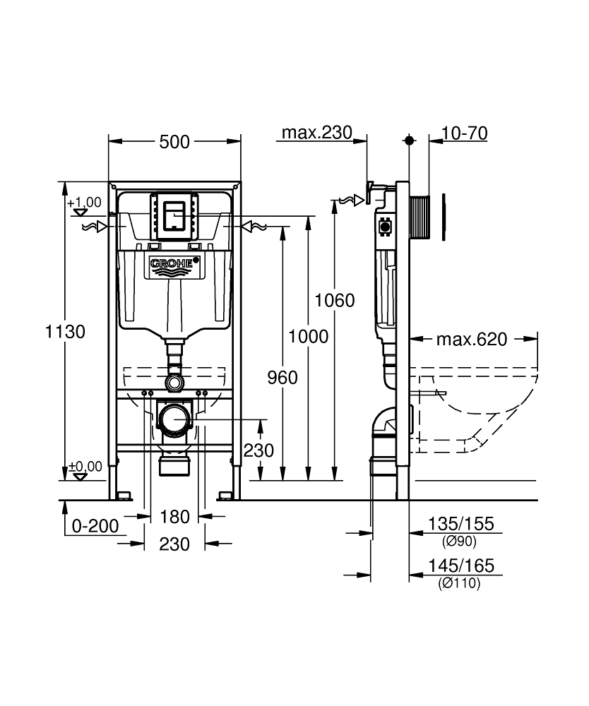 GROHE Комплект за вграждане RAPID SL 3 в 1 с бутон SKATE COSMOPOLITAN S 39501000