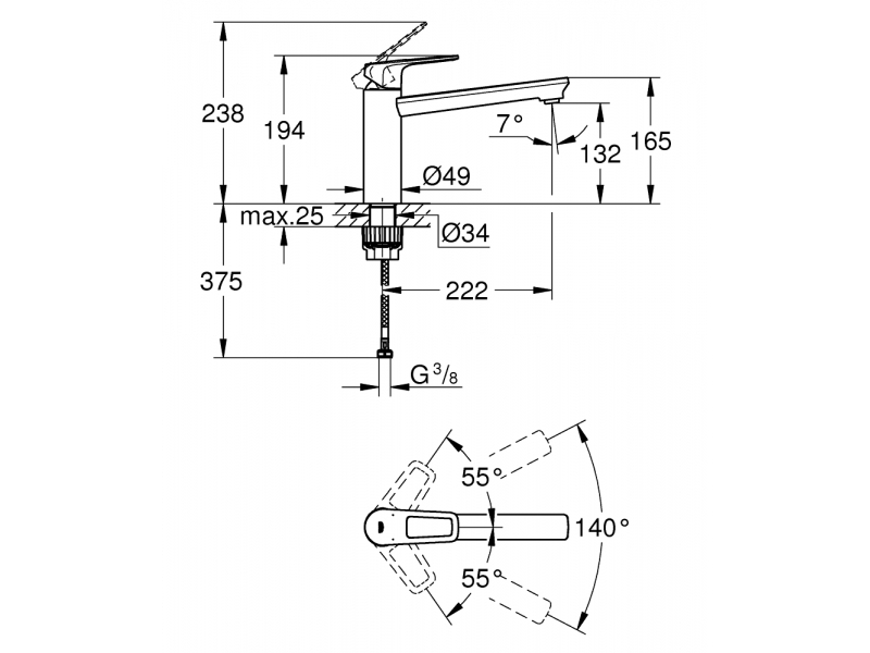 GROHE Кухненски смесител със среден чучур GROHE ZERO без никел и олово BAULOOP 31706000