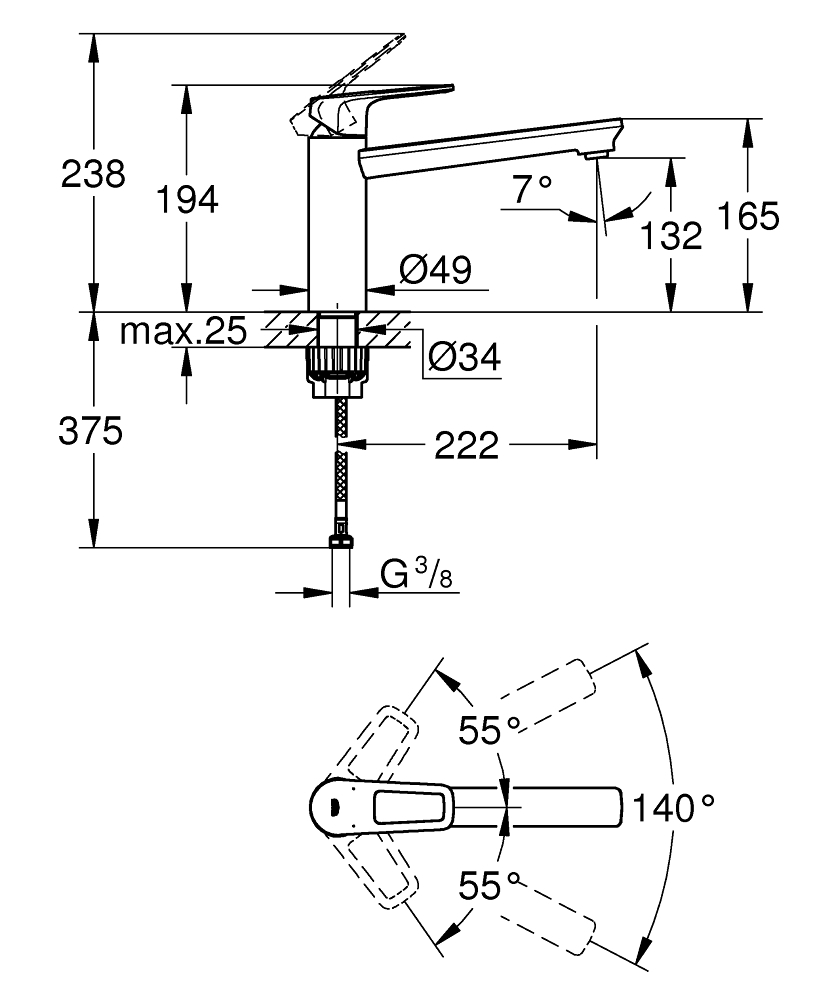 GROHE Кухненски смесител със среден чучур GROHE ZERO без никел и олово BAULOOP 31706000