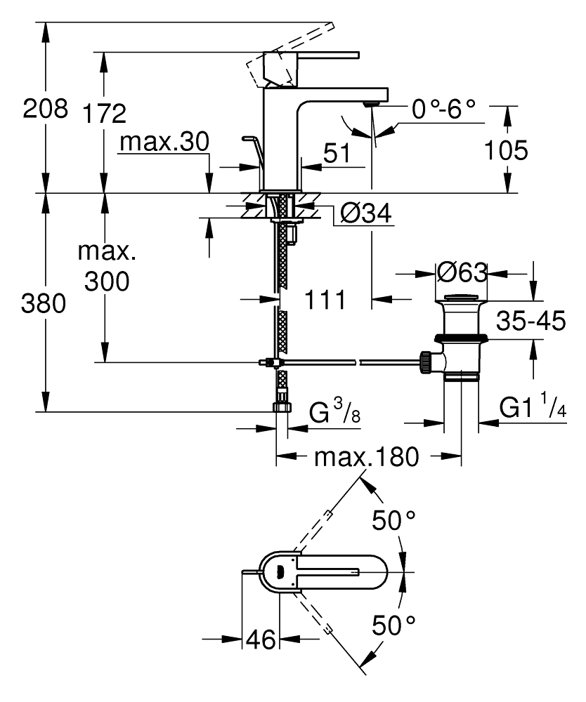 GROHE Смесител за умивалник с изпр. GROHE PLUS 32612003