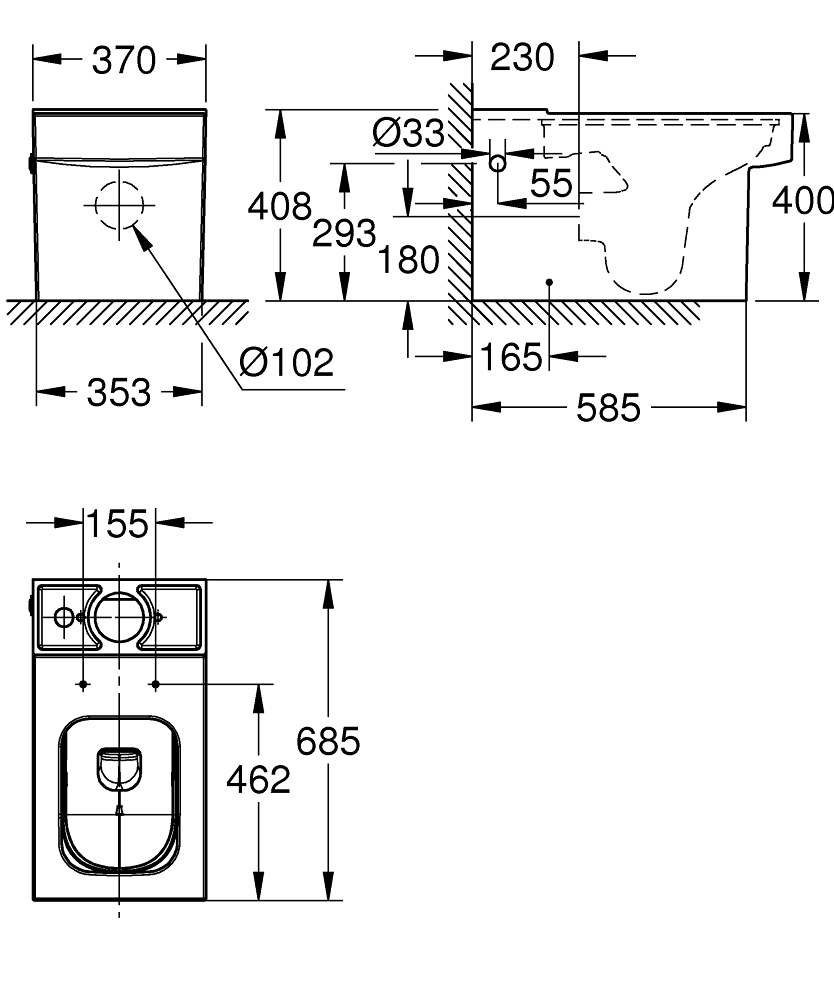 GROHE Свободностояща тоалетна за моноблок CUBE CERAMIC 3948400H