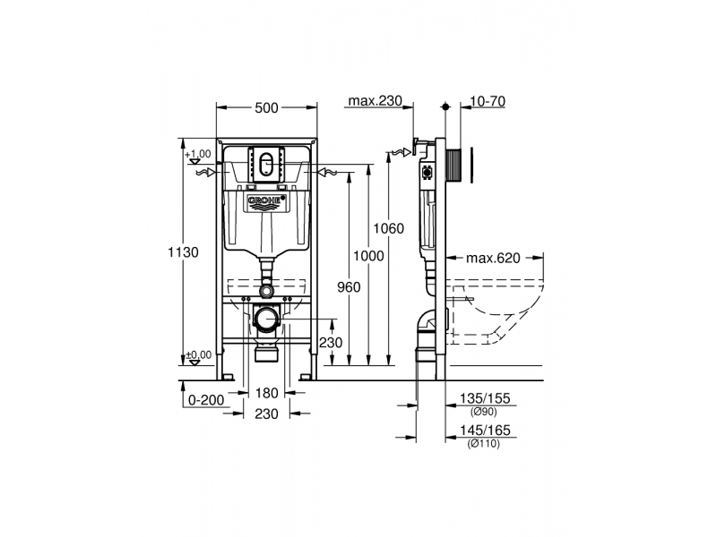 GROHE Комплект за вграждане RAPID SL 3 в 1 с бутон SKATE AIR S 39503000