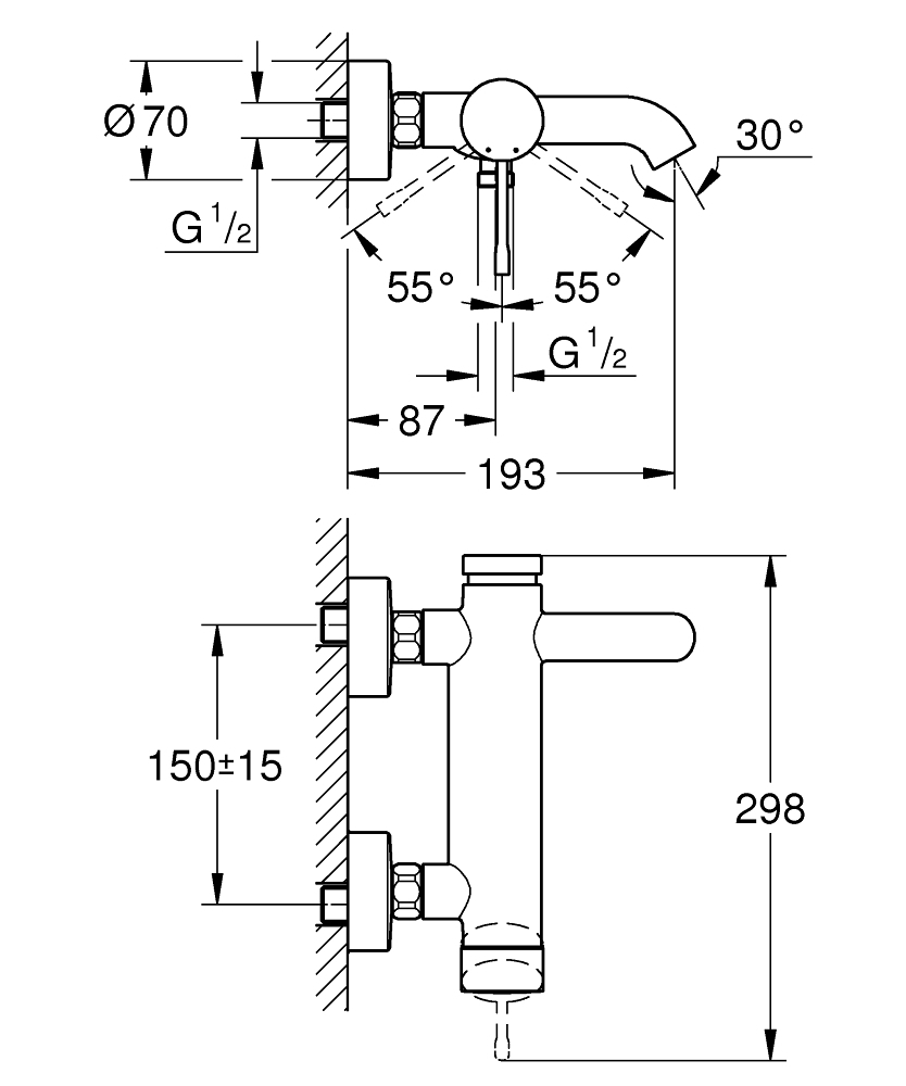 GROHE Смесител за вана едноръкохватков ESSENCE 33624001