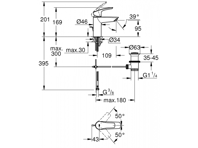 GROHE Смесител за умивалник, S-размер, с изпразнител EUROSMART 33265003