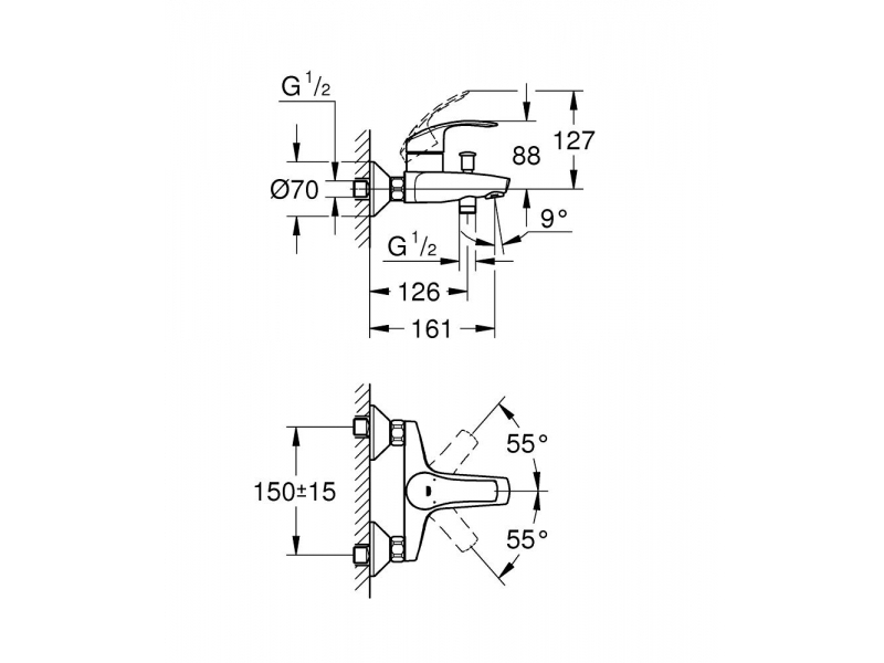 GROHE Смесител за вана/душ едноръкохватков EUROSMART 33300002