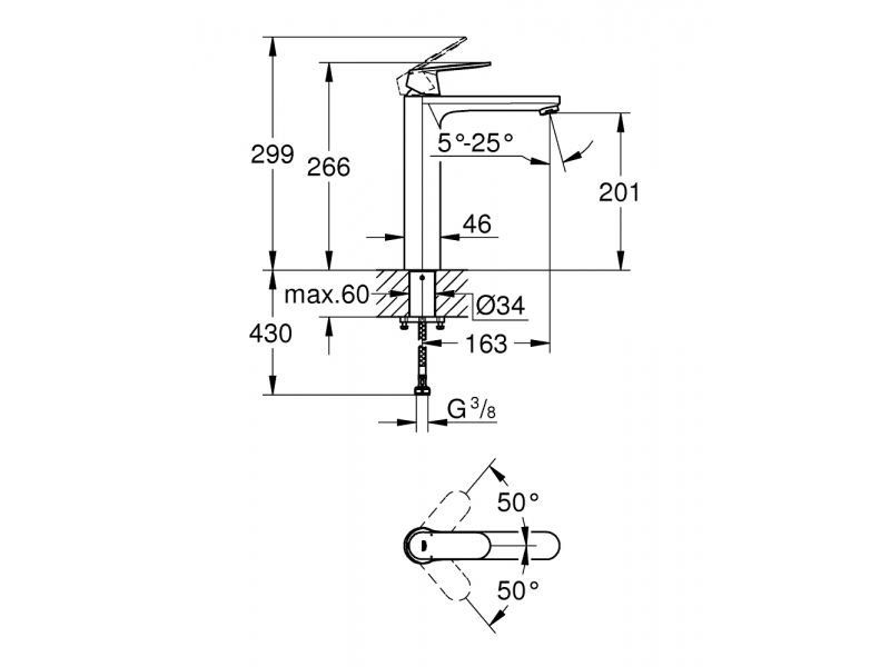 GROHE Смесител за умивалник 1/2", едноръкохватков XL размер EUROSMART COSMOPOLITAN 23921000