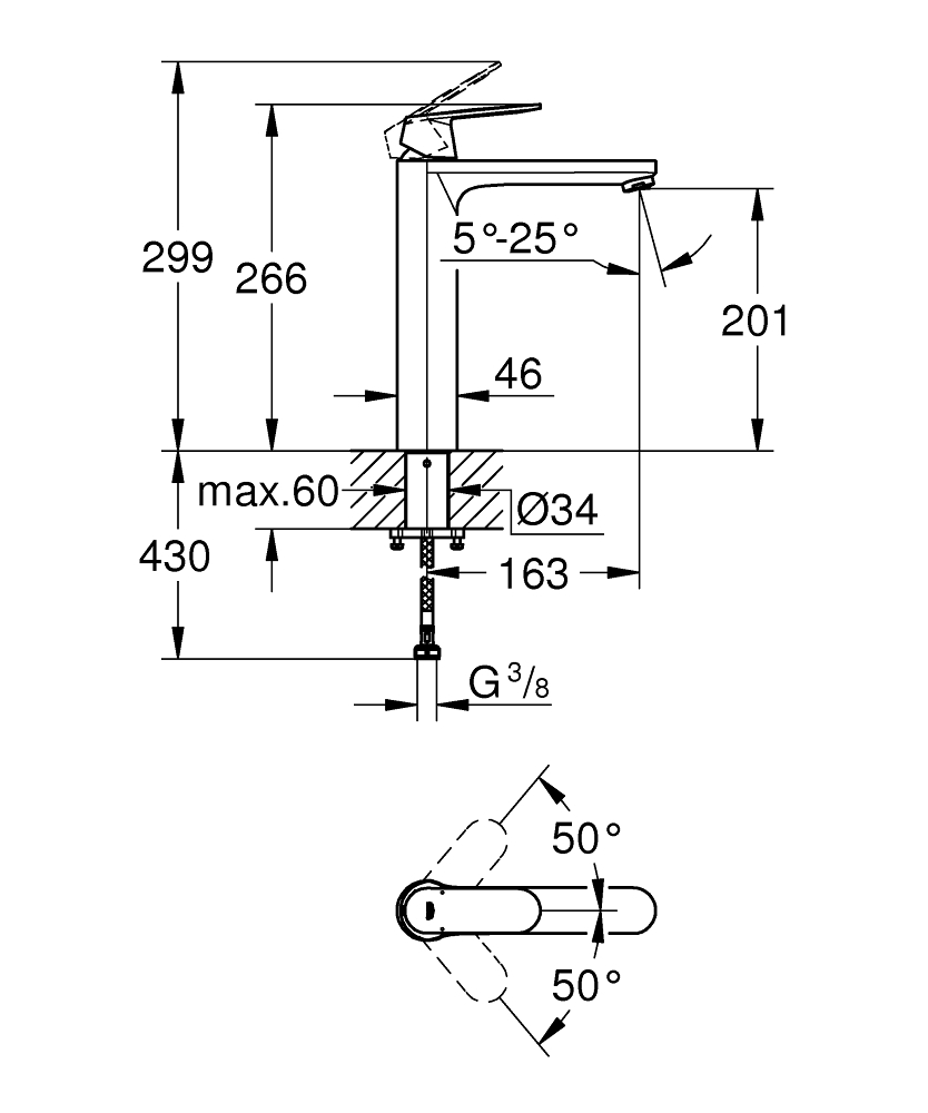 GROHE Смесител за умивалник 1/2", едноръкохватков XL размер EUROSMART COSMOPOLITAN 23921000