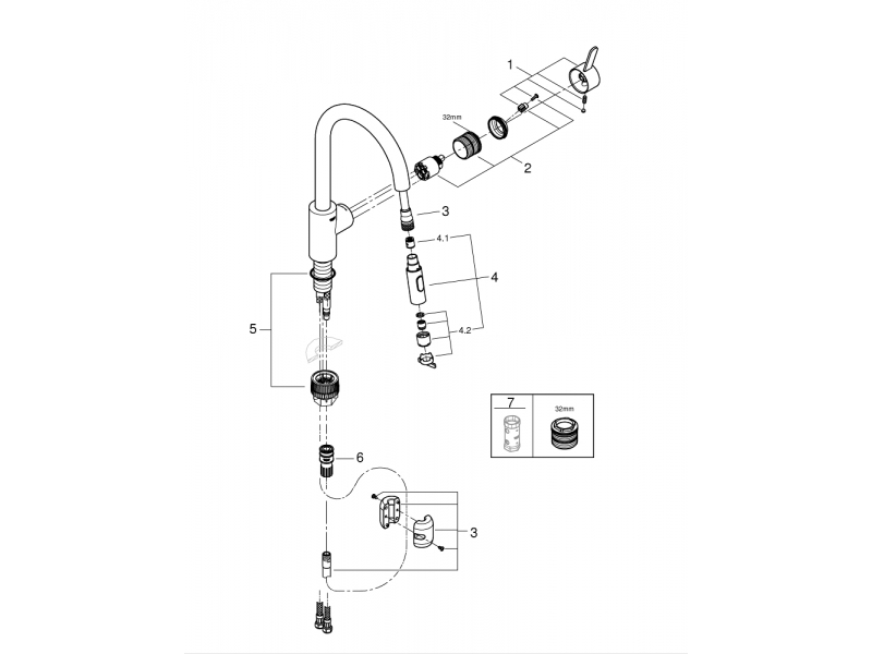 GROHE Кухненски смесител с издърпващ се чучур (висок) EUROSMART COSMOPOLITAN 31481001
