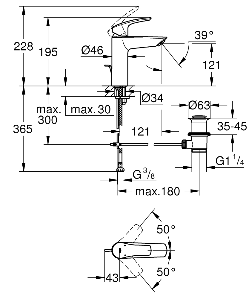 GROHE Смесител за умивалник, M-размер, с изпразнител EUROSMART 23322003